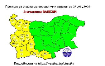 Жълт код за силни валежи от дъжд и сняг