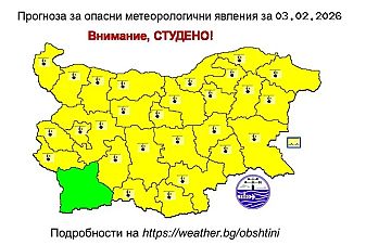 Жълт код и температури до минус 14°